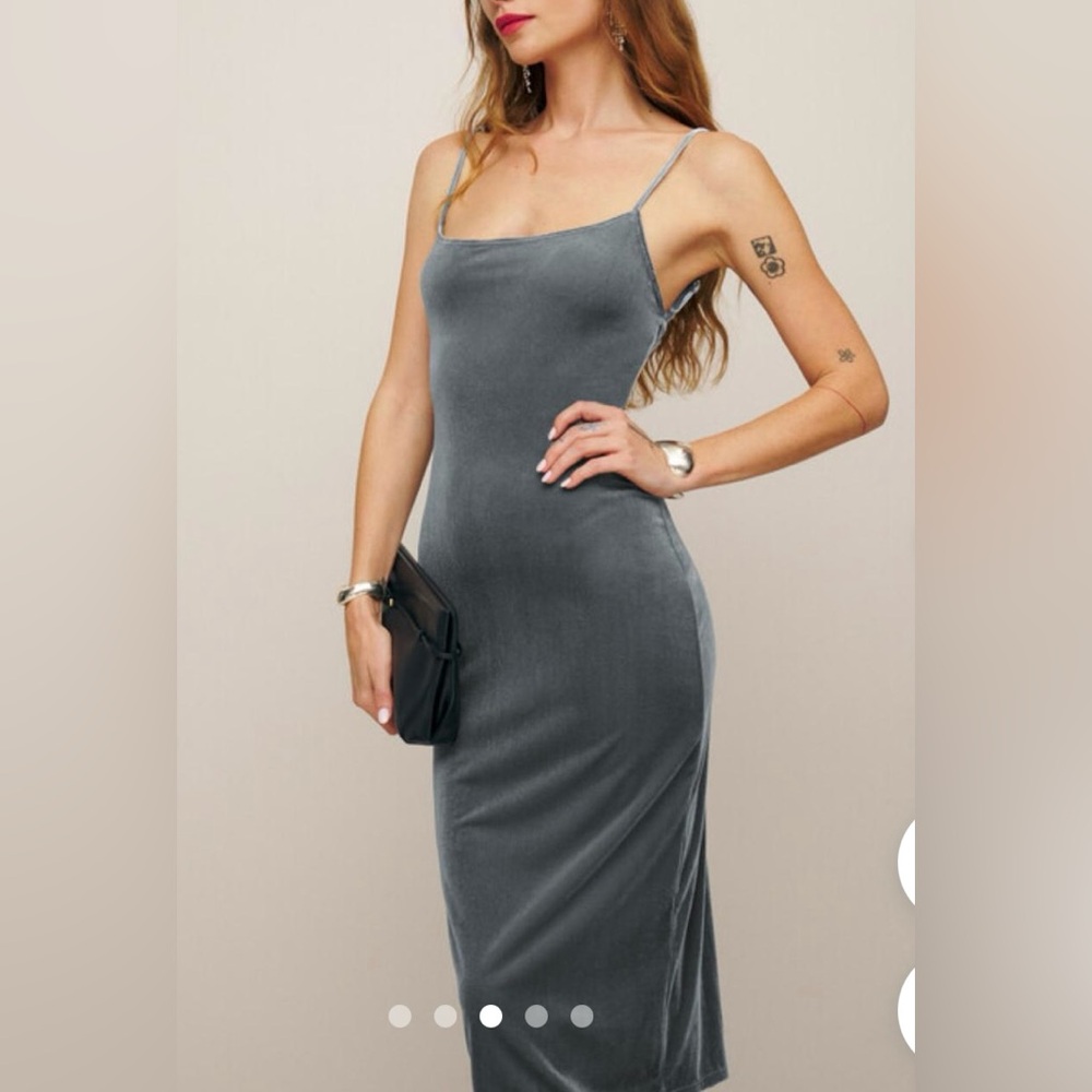 (NWT) Reformation Silver Velvet Merel Dress - sz S